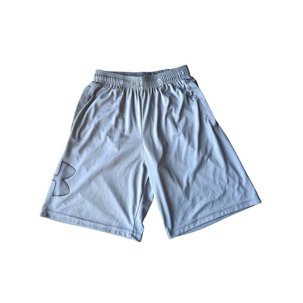 Under Armour Boys Gray Athletic Shorts Size Small Loose HeatGear Logo Gym Active